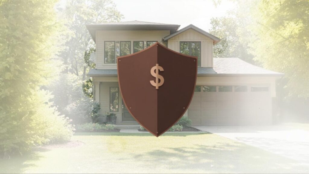 House protected by exemption shield deflecting tax costs, representing homestead and veteran exemptions