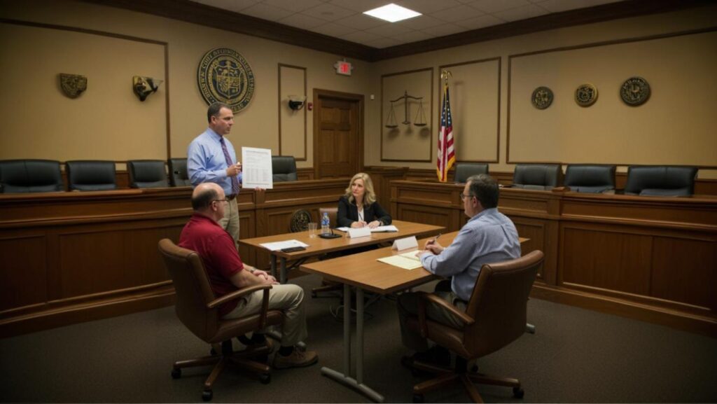 a representation of an ARB hearing with three citizen ARB members and one homeowner presenting
