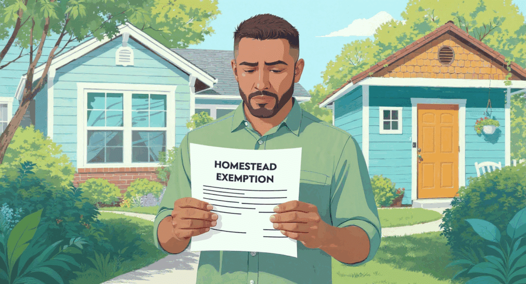 Homeowner looking at the homestead exemption document